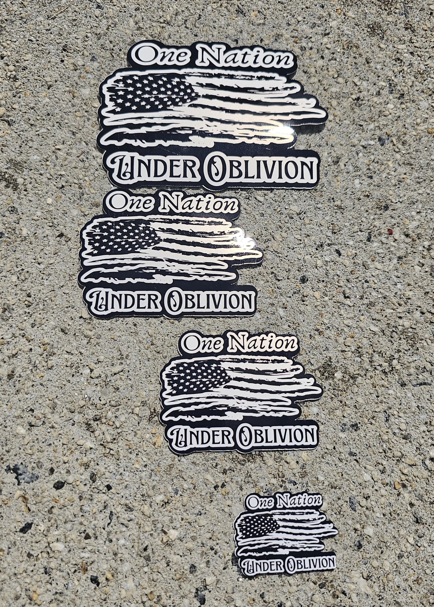 One Nation Under Oblivion - Vinyl Sticker | Tattered American Flag | Edgy Patriotism with a Dose of Reality