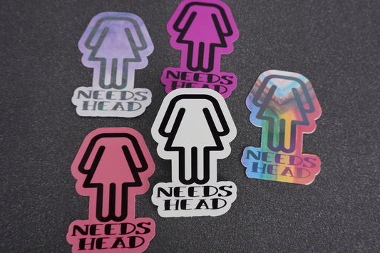 Inappropriate Sticker Woman "Needs Head" Make a Statement with a Wink and a Nod with this