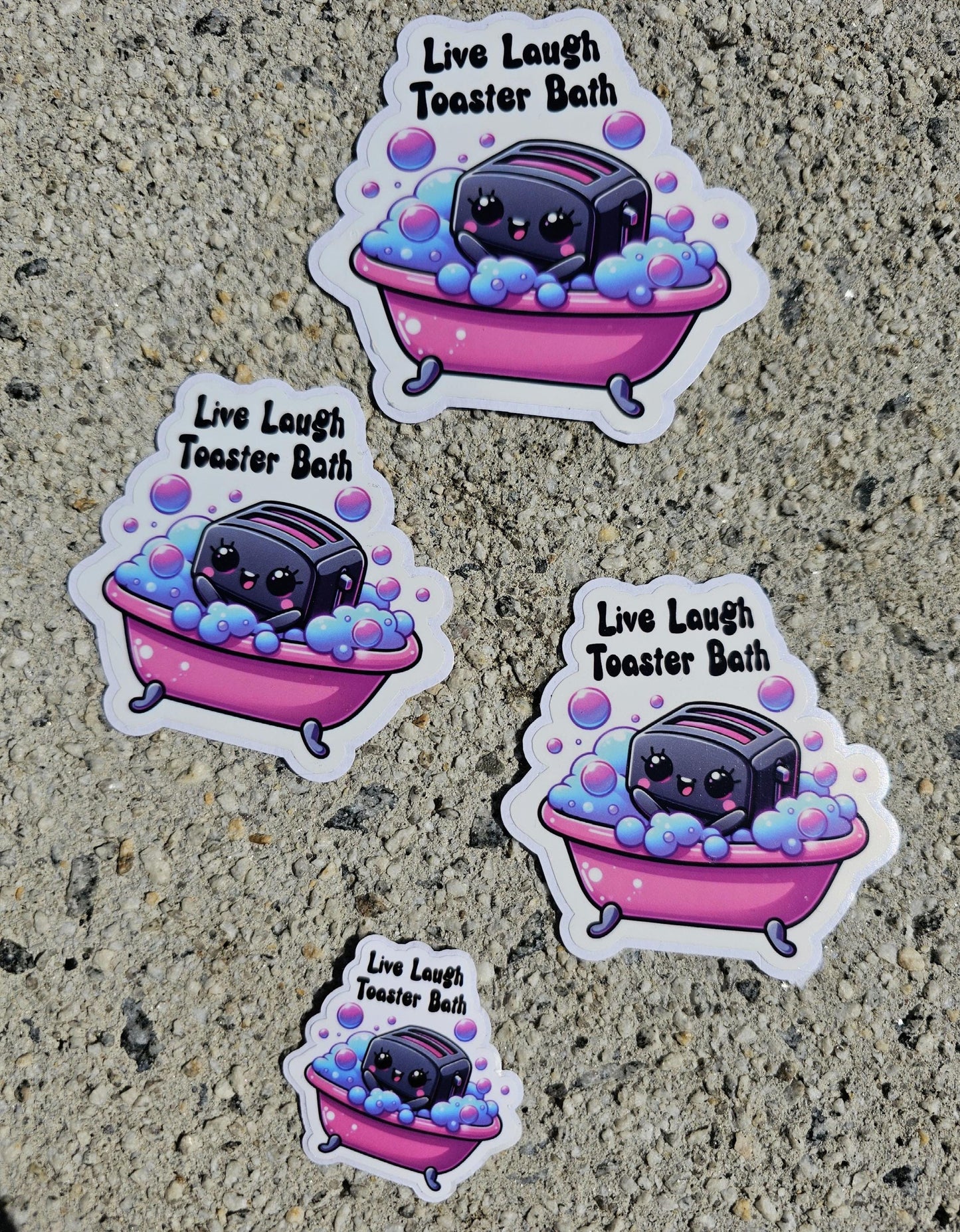 Live Laugh Toaster Bath – Kawaii Vinyl Sticker | Dark Humor | Snarky & Edgy Design
