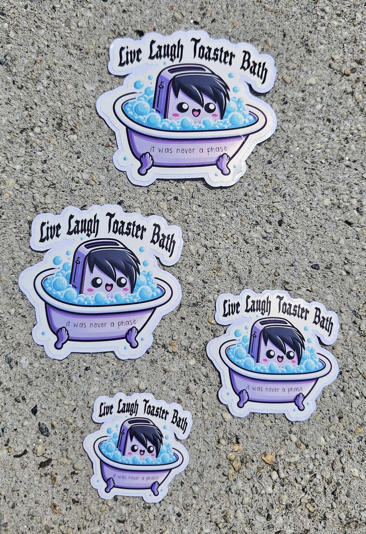 Live Laugh Toaster Bath Sticker – Kawaii Emo Vinyl Decal | Dark Humor | It Was Never a Phase | Elder Millennial Vibes